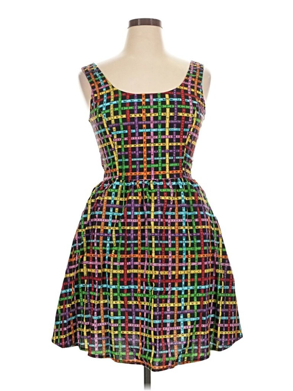 Retrolicious Dress Measuring Tape Print Black Multicolor Fit & Flare XL NWOT